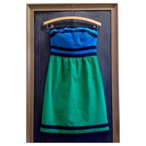 The Limited Turquoise Green Black Colorblock Stretch Strapless Mini Dress, Sz 0